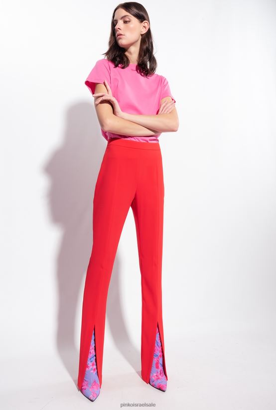 מכנסיים קז'ואל | Pinkoנוסחה 1 אדום מכנסיים עם שסעים בגזרה דקיקה 4J84TD725