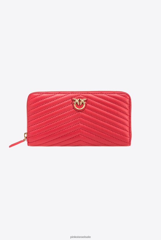 ארנקים | Pinkoנופך אדום-עתיק זהב ארנק רוכסן מעור נאפה בדוגמת שברון 4J84TD1158