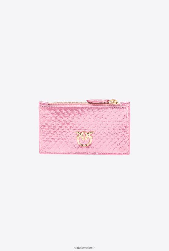 ארנקים | Pinkoפודרה זהב ורוד-מבריק מחזיק כרטיס גלריה עם רוכסן בעור זוחל למינציה 4J84TD1178