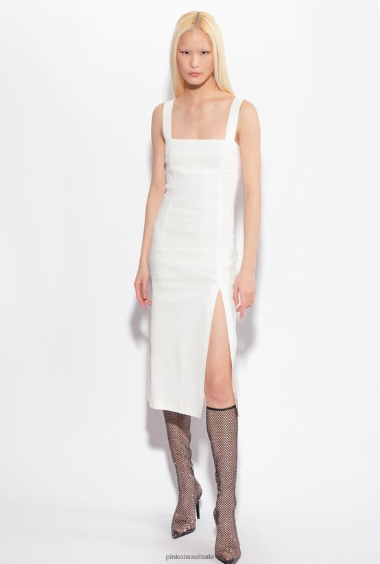 שמלות באורך בינוני | Pinkoענן לבן שמלת פשתן מתיחה באורך העגל 4J84TD121