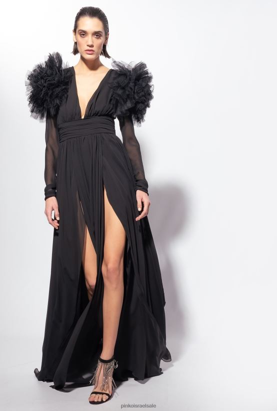 שמלות ארוכות | Pinkoלימוזינה שחורה שמלת שיפון וטול ארוכה 4J84TD187