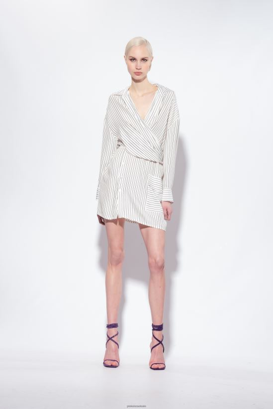 שמלות קצרות | Pinkoלבן שחור שמלת מיני חולצת פסים 4J84TD22