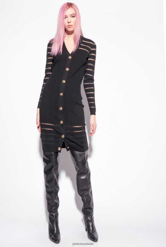 שמלות באורך בינוני | Pinkoלימוזינה שחורה שמלת סריג פסים 4J84TD222