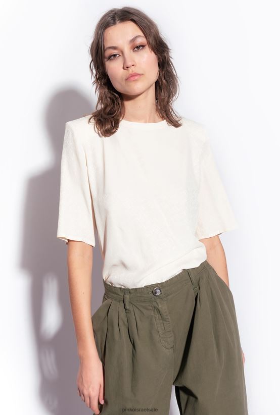 חולצות | Pinkoעשן ורוד לבן חולצת ג'קארד עם שרוולים קצרים 4J84TD258