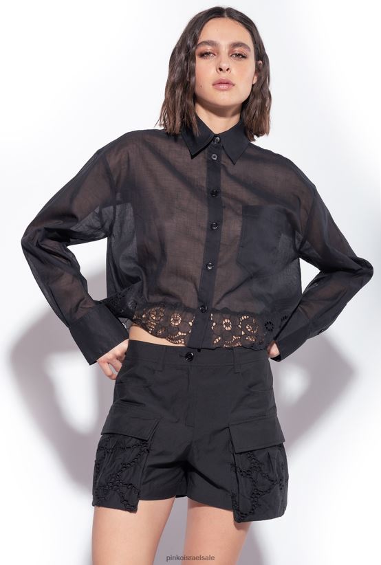 חולצות | Pinkoלימוזינה שחורה חולצת מוסלין קצרה 4J84TD292