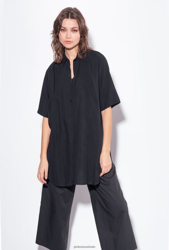 חולצות | Pinkoלימוזינה שחורה חולצה ארוכה עם לוגו ריינסטון 4J84TD301