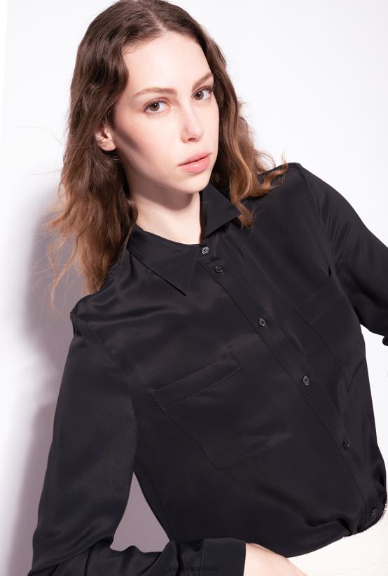 חולצות | Pinkoלימוזינה שחורה חולצה בתערובת משי עם כיס חזה 4J84TD302