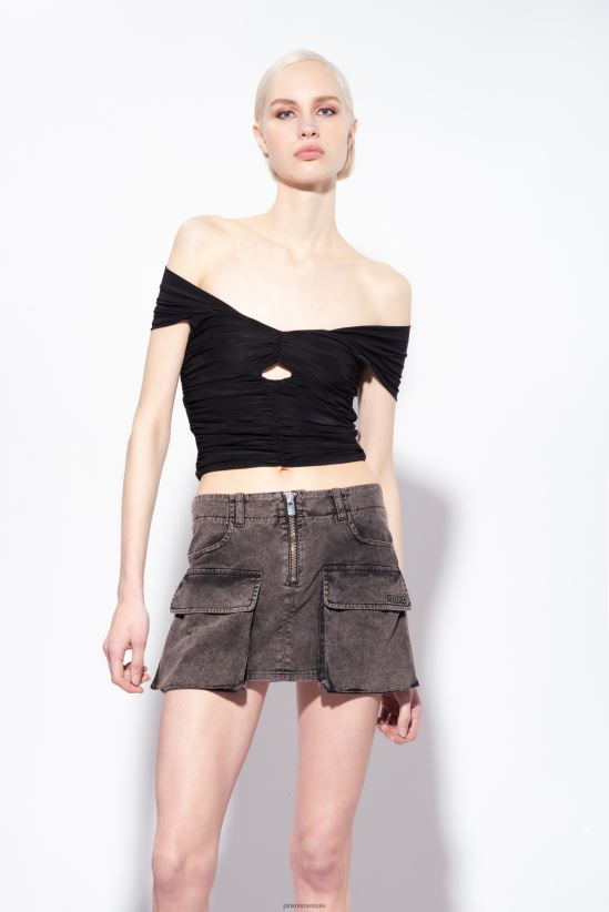 למעלה | Pinkoלימוזינה שחורה טופ ג'רסי נוזלי מחוץ לכתף 4J84TD348