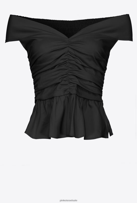 למעלה | Pinkoלימוזינה שחורה עליונית פופלין עם כתף פתוחה 4J84TD360