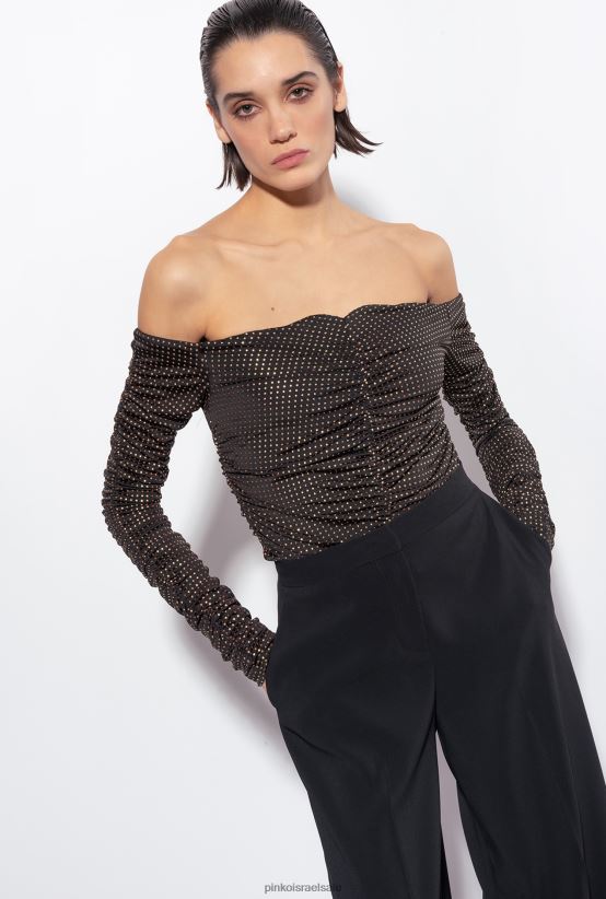 סוודרים | Pinkoזהב שחור חלק עליון מחוץ לכתף עם מיקרו ניטים 4J84TD388