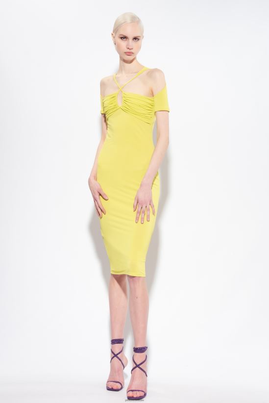 שמלות באורך בינוני | Pinkoירוק - סולפטרה שמלת מידי ג'רזי נוזלי 4J84TD4