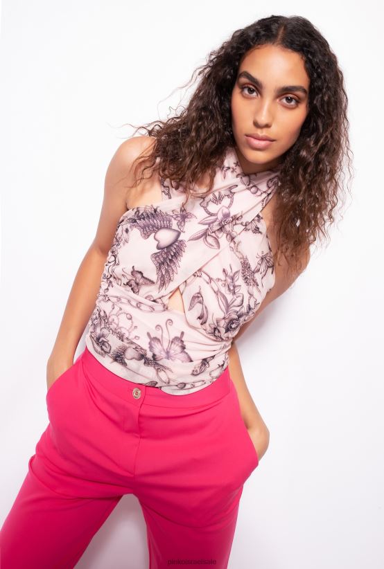 למעלה | Pinkoעירום/שחור חלק עליון אסימטרי עם הדפס קעקועים 4J84TD408