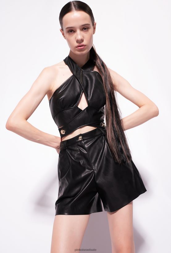 למעלה | Pinkoלימוזינה שחורה טופ קרופ במראה עור 4J84TD435