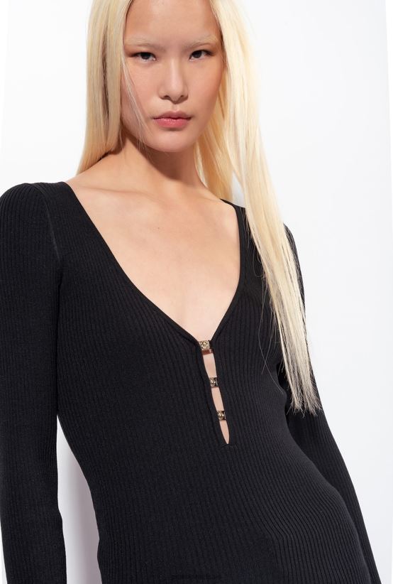 סוודרים | Pinkoלימוזינה שחורה עליונית סריג צלעות עם שרוולים ארוכים 4J84TD490