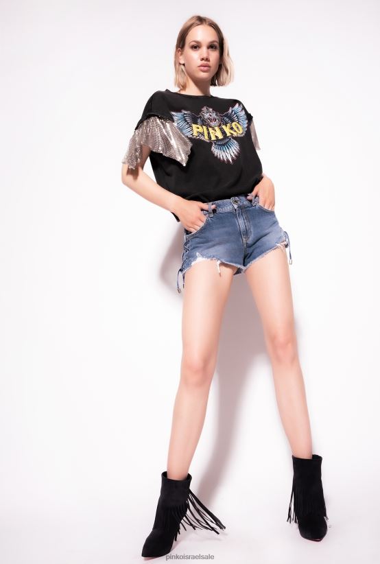 מכנסיים קצרים | Pinkoשטיפת וינטג' קלה מכנסי ג'ינס קצרים עם פרנזים 4J84TD688