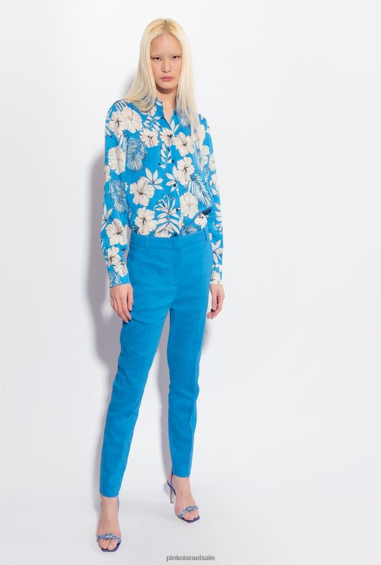 מכנסיים קז'ואל | Pinkoבמאי כחול מכנסי סיגריות מתיחה מפשתן 4J84TD693