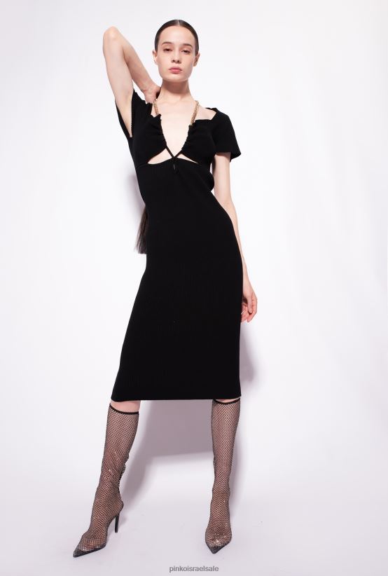 שמלות באורך בינוני | Pinkoלימוזינה שחורה שמלת סריג באורך העגל עם שרשרת 4J84TD71