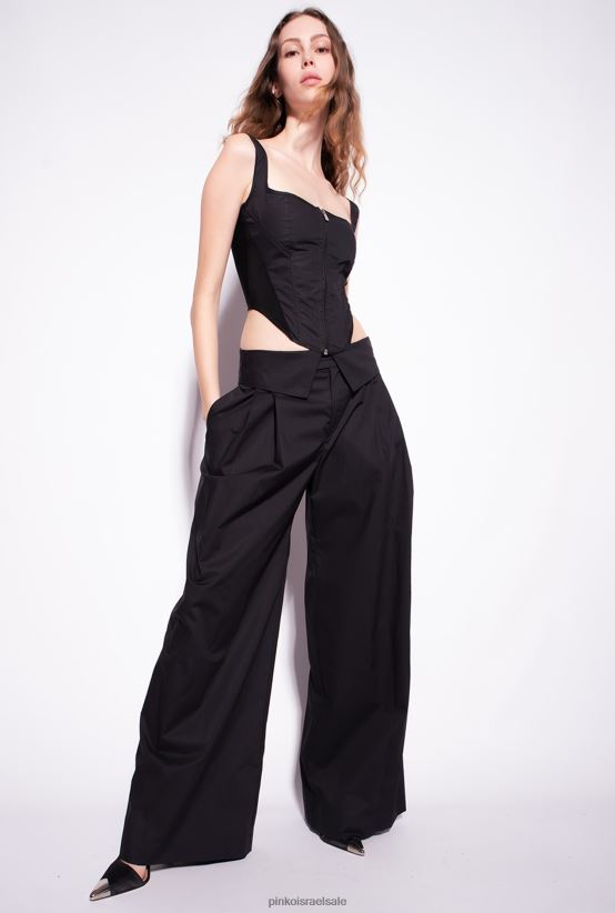 מכנסיים קז'ואל | Pinkoלימוזינה שחורה מכנסי פופלין עם רגליים רחבות 4J84TD783