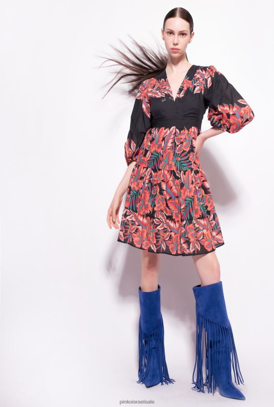 שמלות קצרות | Pinkoרַב. שחור/אדום שמלת כותנה בהדפס טרופי 4J84TD82