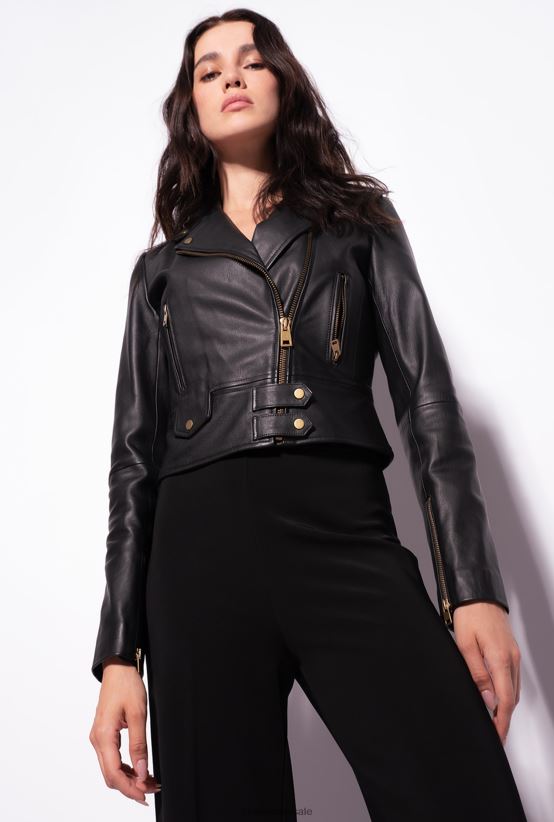 ז'קטים קז'ואל | Pinkoלימוזינה שחורה מעיל אופנוענים מעור נאפה 4J84TD841