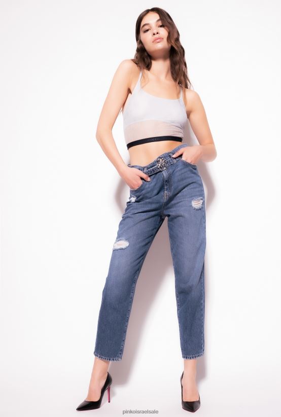 ג'ינס | Pinkoשטיפת וינטג' בינונית ג'ינס בכושר אמא עם חגורת ציפורי אהבה 4J84TD851