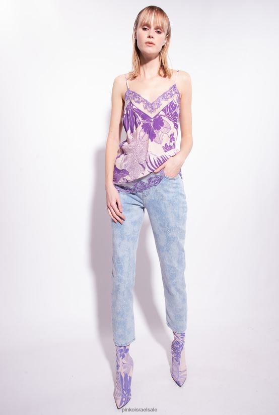 ג'ינס | Pinkoלבן/תכלת ג'ינס בעל אפקט שיש בגזרה דקיקה עם אבני חן 4J84TD872