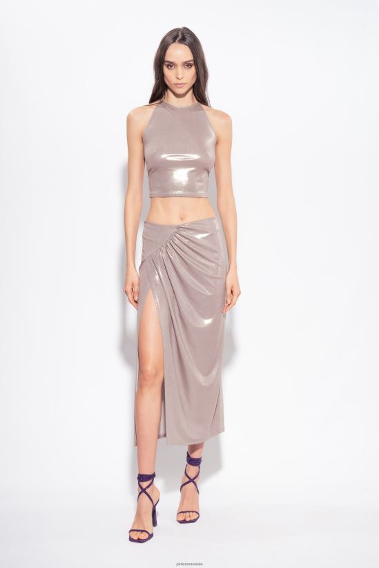 חצאיות באורך אמצע השוק | Pinkoבז' פטריות חצאית מידי ג'רסי עם אפקט רטוב למינציה 4J84TD900