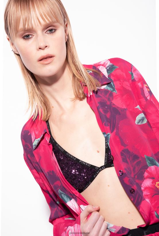 בגדי ים | Pinkoסגול עז חולצת ביקיני משולשת עם פאייטים 4J84TD946