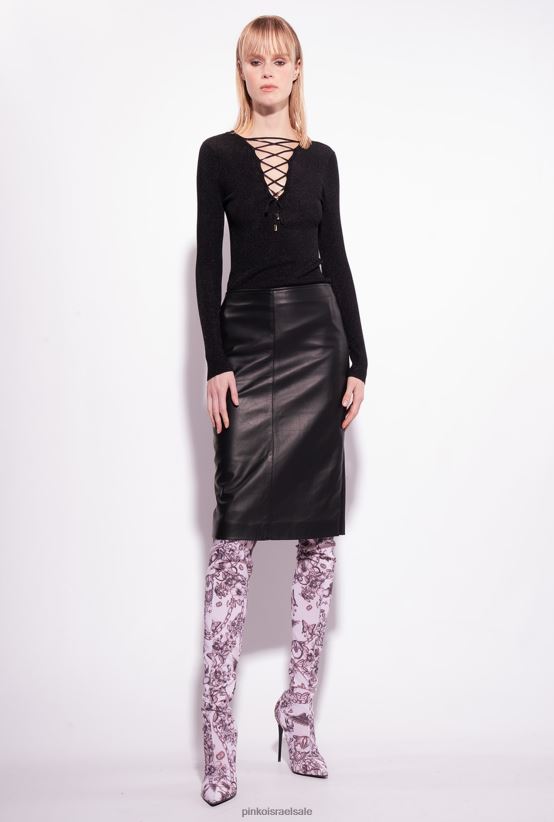 מגשרים | Pinkoלימוזינה שחורה סוודר צווארון V עם שרוכים מוצלבים 4J84TD525