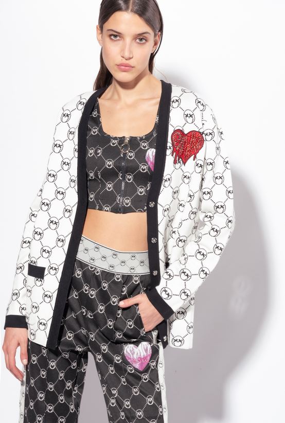 קרדיגן | Pinkomult. לבן/שחור/אדום קרדיגן אקארד מונוגרם 4J84TD541